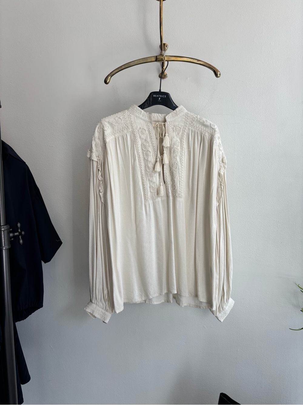 Beatrice Ivory Lace-Tiered Peasant Blouse - Ivory